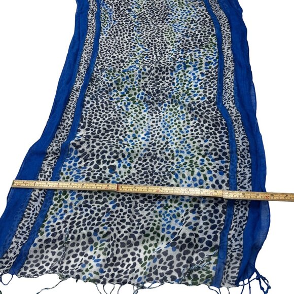 Lightweight Blue & Green Animal Print Sheer Scarf/Shawl With Fringe - Picture 7 of 8